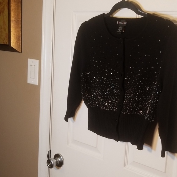 Donna Gray, size M. Black sweater w/crystal pieces - Picture 3 of 6